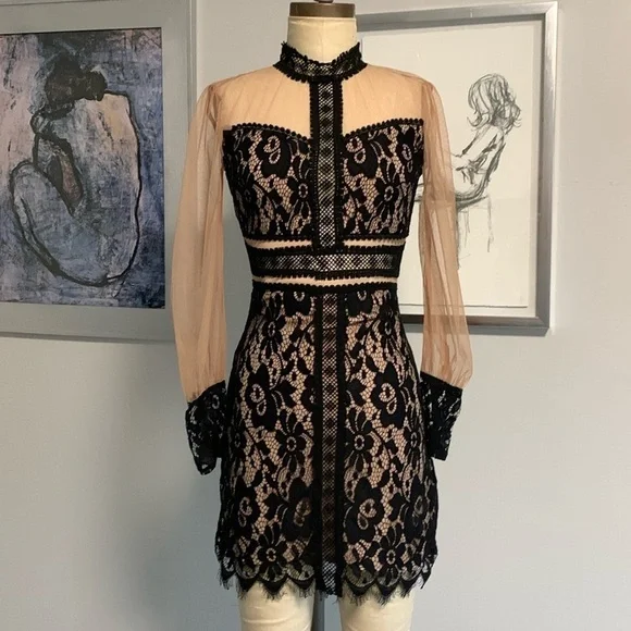 Endless Rose Black and Cream trompe l’oeil Lace Mini Dress - Picture 1 of 6